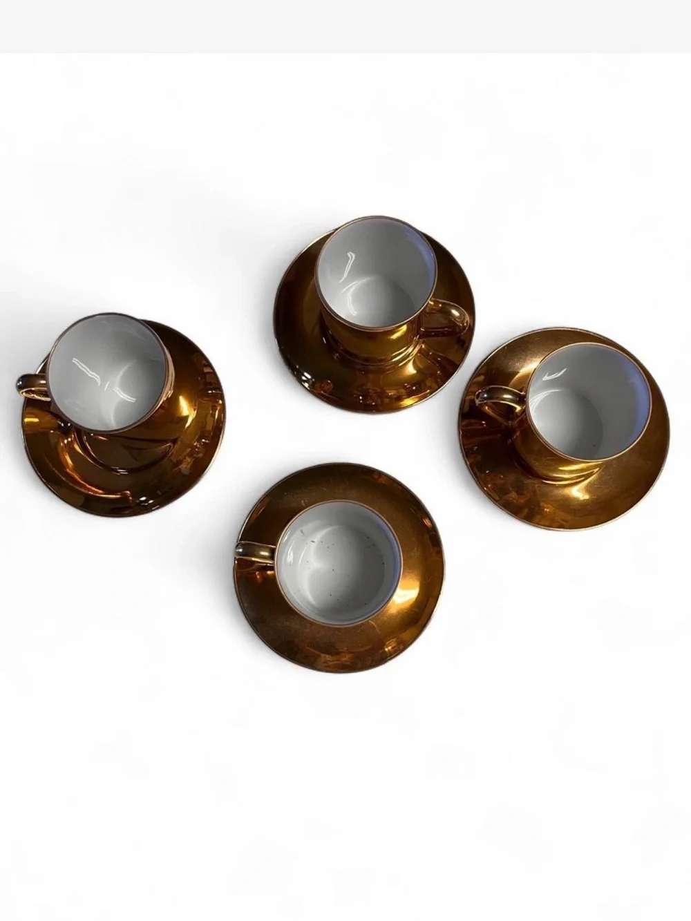 Vintage Saks Fifth Ave Espresso Cups and Saucers, White With Gold Set - 4 Piece